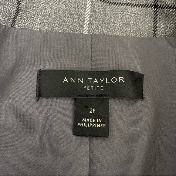 Ann Taylor Petite 511722 Single Button Front Blazer Jacket 2P Gray Plaid Check - Picture 4 of 6